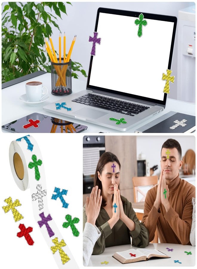 Chivertion 600 Pcs Prism Crosses Stickers for DIY Dazzle Sparkle Jesus Easter Religious Cross Stickers for Sunday Church Rewards Party Favor - Image 5